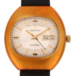HAMILTON - a gold plated stainless steel Electronic quartz calendar wristwatch, silvered dial with