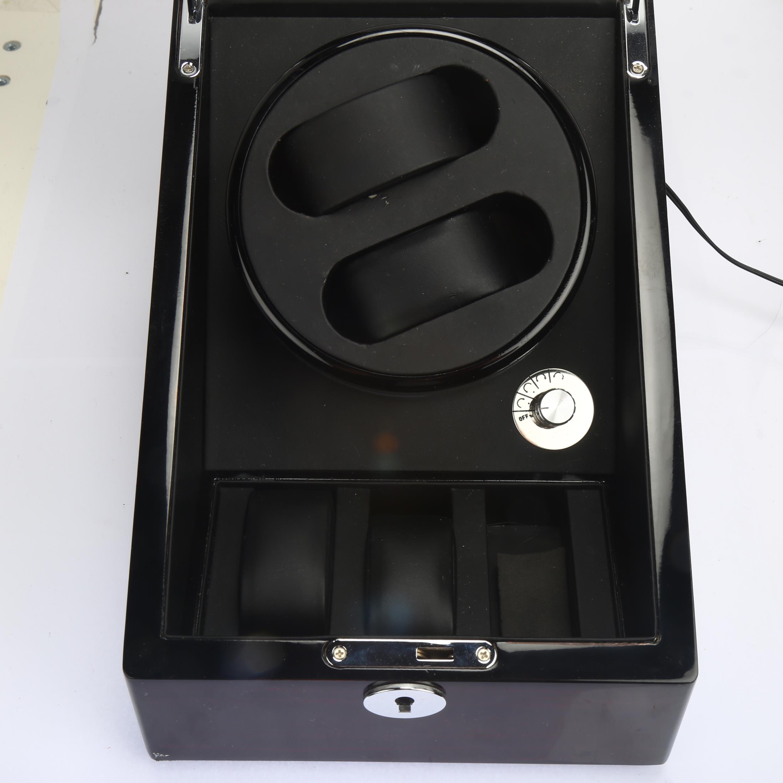 A modern automatic double watch winder, with 3 sub-compartments and mains/battery power, height - Bild 2 aus 5