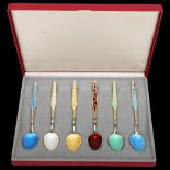 EGON LAURIDSEN - a set of 6 Danish vermeil sterling silver and harlequin enamel coffee spoons,