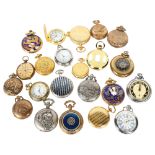 20 various decorative magazine issue quartz pocket watches, plus a brass-cased Ivy key-wind pocket