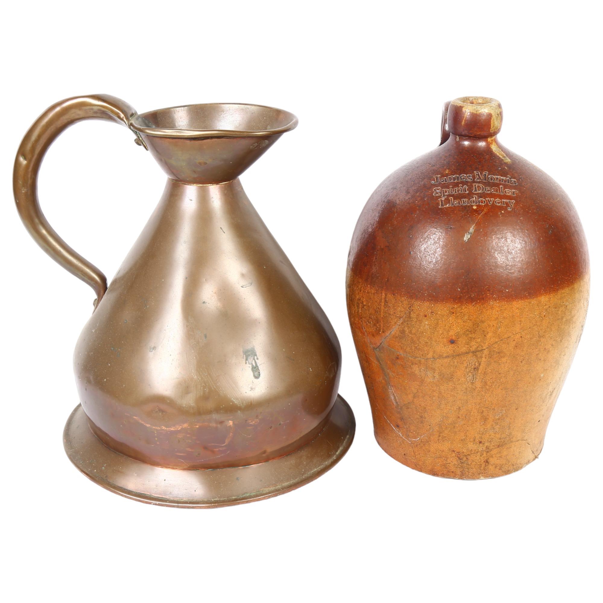19th century stoneware flagon named to James Morris Spirit Dealer Llandovery, H30cm, and a Victorian