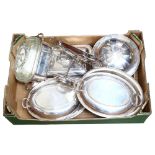 Various silver plated entree dishes, Mappin & Webb comport etc (boxful)