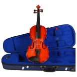 A half-size violin, with label reading "The Stentor Student 1", by Stentor Music Company Ltd, in
