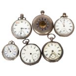 6 English hallmarked silver-cased pocket watches (A/F)