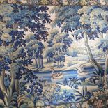 A machine woven, possibly French, tapestry depicting a woodland or landscape scene, with ducks