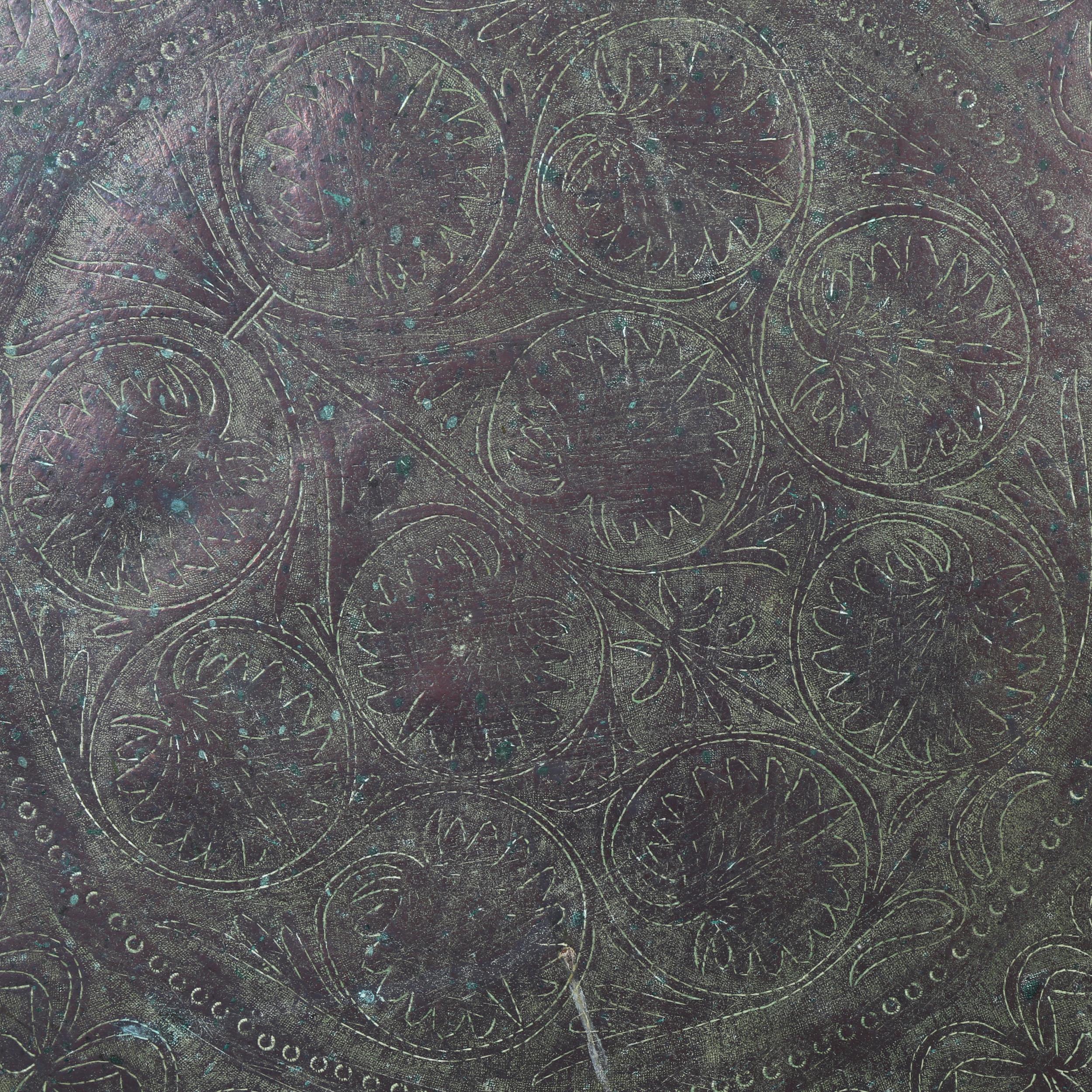 A large Persian tin tray with engraved decoration, diameter 67.5cm - Image 2 of 2