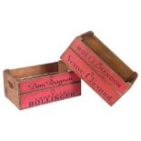 A pair of large red Moet wooden crates, L44cm