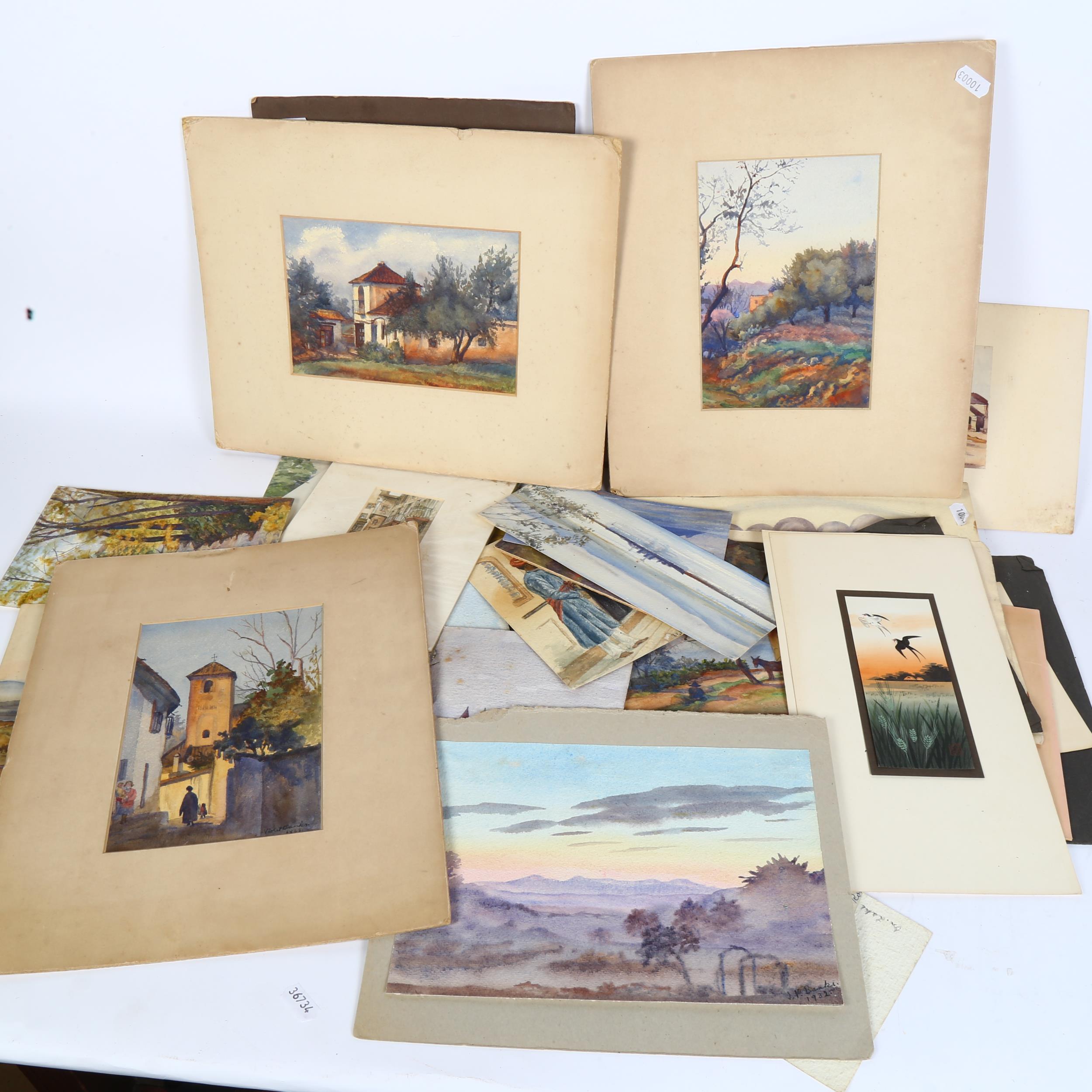 A quantity of unframed watercolours and etchings, some signed - Image 2 of 2