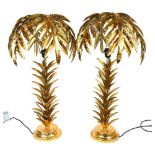 A pair of Hollywood Regency style palm leaf design table lamps and shades, H71cm (modern)