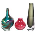 Mdina glass sculpture, 19cm, a Dartington Glass vase, and an Orrefors vase