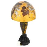 A reproduction Galle style table lamp, with floral decorated glass base and shade, H44cm