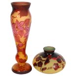 A Galle style vase, H33cm, and a Galle style vase of squat form, H12cm Both in good condition