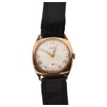 AVIA - a 9ct gold cased wristwatch, with seconds dial, leather strap