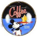 A convex enamelled advertising sign for Mickey's Coffee, diameter 29cm