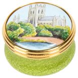 A Moorcroft Enamels pillbox with church design, 2.5cm across