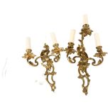 A 3-branch cast gilt-brass wall sconce with foliate design, 40cm overall, and similar 2-branch