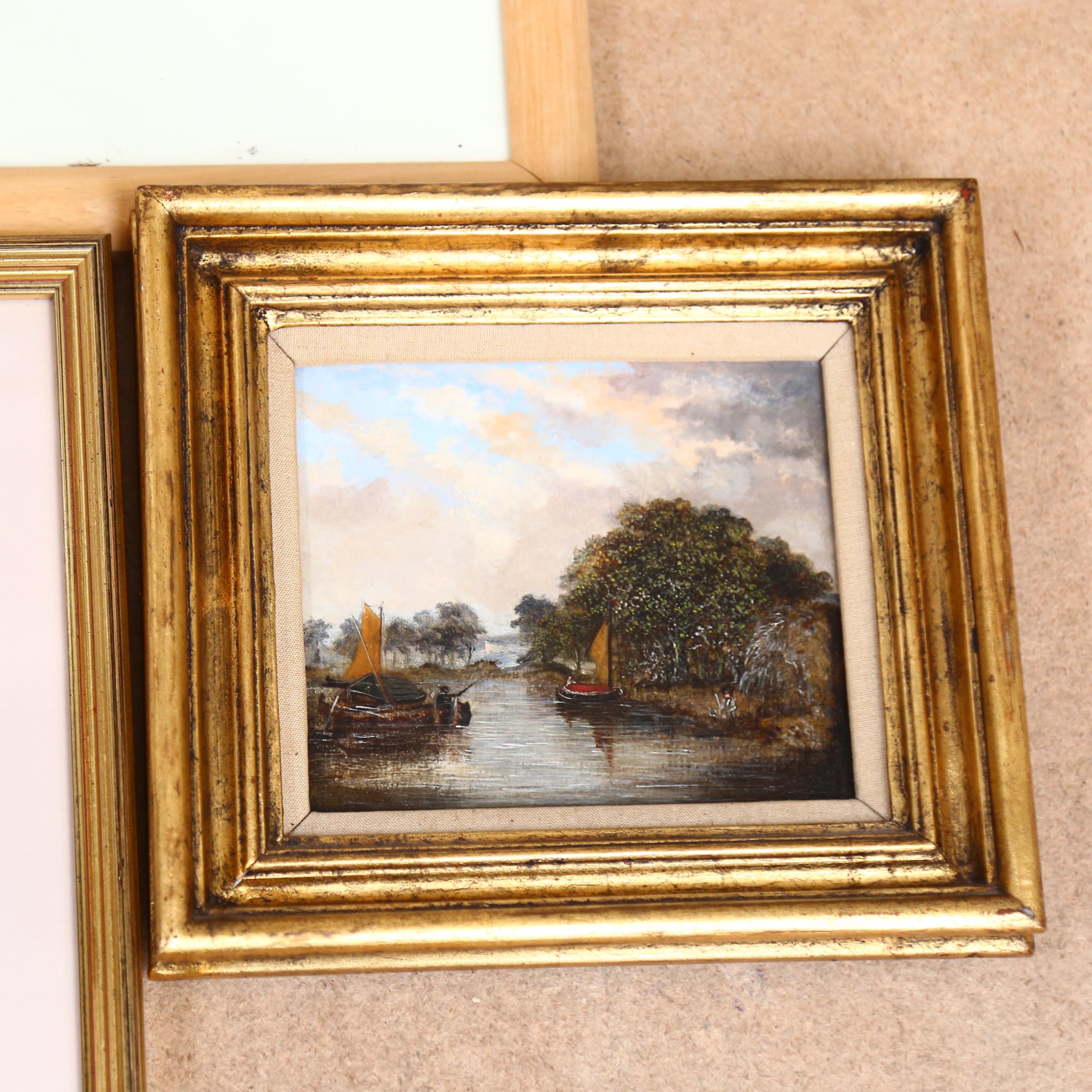 William Philip Barnes Freeman (1813 - 1897), "Barges on the Yare", an oil on board, framed, 25cm x - Image 2 of 2