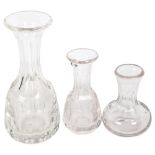 A Victorian cut-glass gill flask, 15.5cm, and an engraved cut-glass vase and another