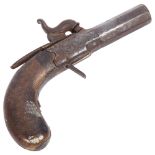 A 19th century miniature muff pistol with screw barrel, L14cm The screw barrel is worn and doesn't