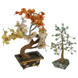 2 Oriental design hardstone trees, 1 in a cloisonne stand, tallest 20cm