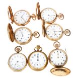 7 various gold plated pocket watches, including 2 half hunters 1 being a Waltham, 2 open-face pocket