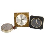 A chrome plate cased 8-day Goliath pocket watch, and 2 desk-top clocks, Jaggard and Swiza (3)