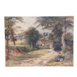 A Victorian watercolour, figure sitting on a country lane, signed and dated 1889, 60cm x 72cm