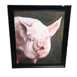 Clive Fredriksson, a large oil on board, pig study, 97cm x 85cm overall, framed