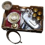 Various silver plated ware, including goblets, wine coaster, serving trays etc (boxful)