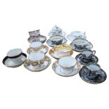 A group of Victorian cabinet cups and saucers, 2 Pearlware transfer printed cups and saucers, and