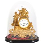 Antique English ormolu-cased clock with sailor figure and anchor motif, under glass dome on