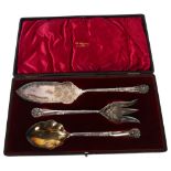 WALKER & HALL - an early 20th century silver plated and engraved 3-piece serving set, in fitted case