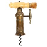 Mechi 4 London, an Antique rack and pinion corkscrew with a brass barrel, fitted with bone-handled