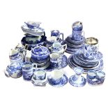 A large quantity of blue and white china, including Copeland Spode, Coalport "Pastoral" design,