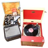 A Dansett Major portable record player, a Frontman 15R fender amp, serial no. CAX09C1637, and a