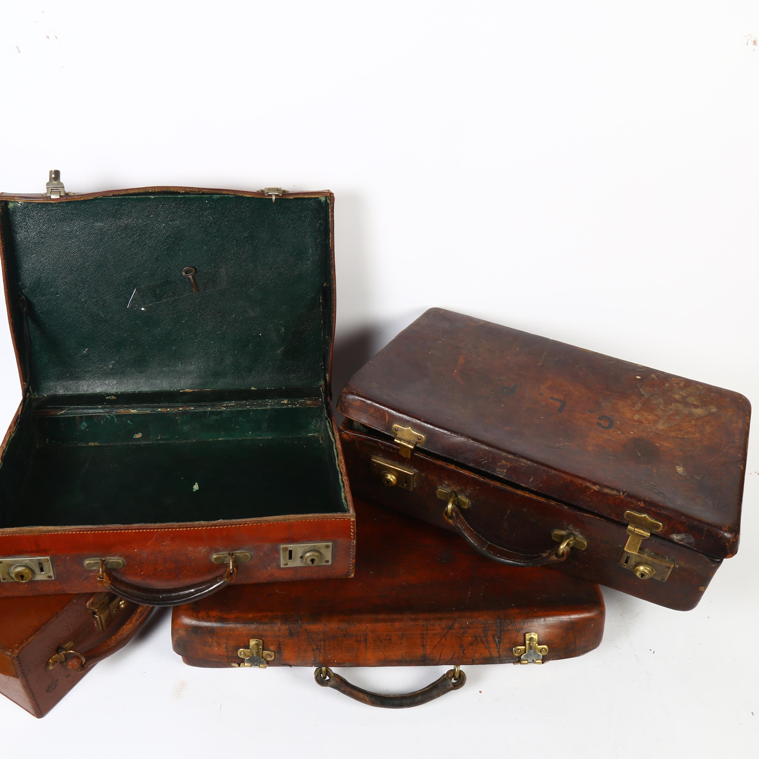 2 Victorian leather cases with brass locks, 1 with patent number and named with the initials CLP, - Image 2 of 2