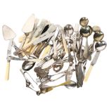 A box of assorted silver plated cutlery and knives