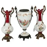 A pair of Continental porcelain 2-handled vases, with gilt-metal mounts, 40cm, and another