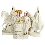 2 Victorian Staffordshire mounted figures of deer hunters, and an Victorian polychrome Staffordshire