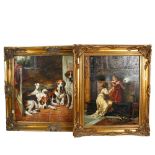 A group of 3 modern oils on canvas, in modern giltwood frames, 1 depicting a gentleman eating at a