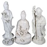 3 Oriental blanc de chine figures, including a sage, 29cm