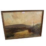 E J Wells, watercolour, river view at Withypool, Exmoor, signed and dated 1906, 57cm x 78cm overall,