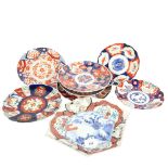 A group of 8 Chinese Imari style plates, and a Chinese fan design dish of lobed form The lobed