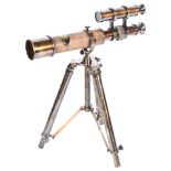 A brass and leather telescope on stand