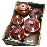 A quantity of stoneware pottery cooking pots/casserole dishes, marks to the base suggest Pearson's