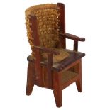 A miniature apprentice piece Orkney chair, with woven back, H14cm (drawer missing)