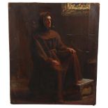 19th century oil on canvas, study of a monk, indistinctly signed, unframed, 35.5cm x 30cm