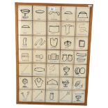 A framed Vintage Sunday School poster illustrating various items, H74cm overall