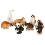 A set of 3 USSA racoons, tallest 14cm, 2 bears, a deer, a stoat and a panda