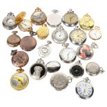 20 various decorative magazine issue quartz pocket watches, and 2 Vintage chrome plate pockets
